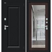 Дверь входная Thermo Флэш МФ/BChrome с терморазрывом Букле черное/Wenge Melinga, с зеркалом, 2 замка, с ночной задвижкой