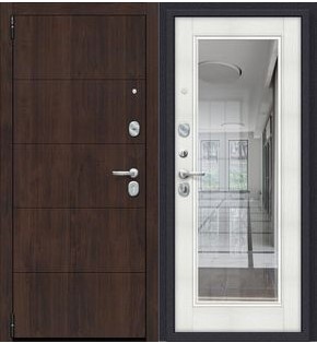 Дверь входная Porta R-3 4/П61 Almon/Bianco Veralinga, с зеркалом, 2 замка, с ночной задвижкой
