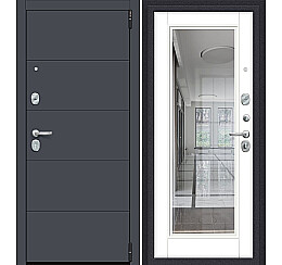 Дверь входная Porta R-3 4/П61 Graphite Pro/Super White, с зеркалом, 2 замка