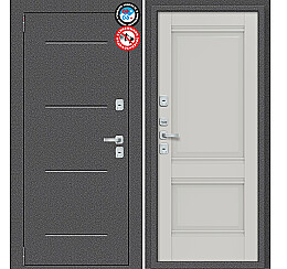 Дверь входная Porta T2 104/К42 с терморазрывом Антик Серебро/Nardo Grey, 2 замка, с ночной задвижкой