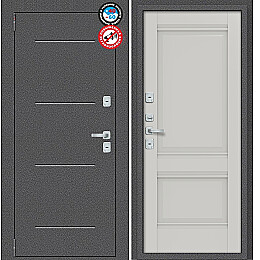 Дверь входная Porta T2 104/К42 с терморазрывом Антик Серебро/Nardo Grey, 2 замка, с ночной задвижкой