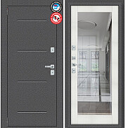 Дверь входная Porta T2 104/П15 с терморазрывом Антик Серебро/Bianco Veralinga, с зеркалом, 2 замка, с ночной задвижкой