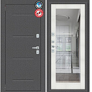 Дверь входная Porta T2 104/П15 с терморазрывом Антик Серебро/Bianco Veralinga, с зеркалом, 2 замка, с ночной задвижкой