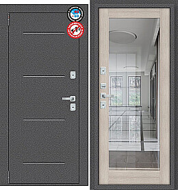 Дверь входная Porta T2 104/П15 с терморазрывом Антик Серебро/Cappuccino Veralinga, с зеркалом, 2 замка