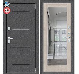 Дверь входная Porta T2 104/П15 с терморазрывом Антик Серебро/Cappuccino Veralinga, с зеркалом, 2 замка, с ночной задвижкой