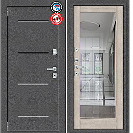 Дверь входная Porta T2 104/П15 с терморазрывом Антик Серебро/Cappuccino Veralinga, с зеркалом, 2 замка, с ночной задвижкой