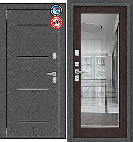 Дверь входная Porta T2 104/П15 с терморазрывом Антик Серебро/Wenge Veralinga, с зеркалом, 2 замка