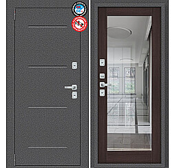 Дверь входная Porta T2 104/П15 с терморазрывом Антик Серебро/Wenge Veralinga, с зеркалом, 2 замка, с ночной задвижкой