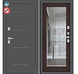 Дверь входная Porta T2 104/П15 с терморазрывом Антик Серебро/Wenge Veralinga, с зеркалом, 2 замка, с ночной задвижкой