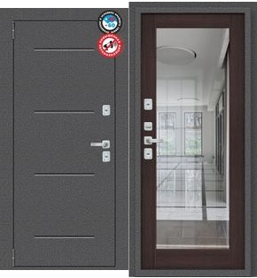 Дверь входная Porta T2 104/П15 с терморазрывом Антик серебро/Wenge Veralinga, с зеркалом, 2 замка, с ночной задвижкой