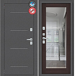 Дверь входная Porta T2 104/П15 с терморазрывом Антик Серебро/Wenge Veralinga, с зеркалом, 2 замка, с ночной задвижкой