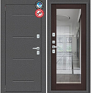 Дверь входная Porta T2 104/П15 с терморазрывом Антик Серебро/Wenge Veralinga, с зеркалом, 2 замка, с ночной задвижкой