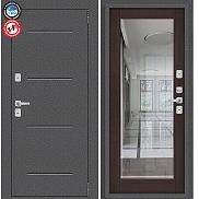 Дверь входная Porta T2 104/П15 с терморазрывом Антик Серебро/Wenge Veralinga, с зеркалом, 2 замка, с ночной задвижкой