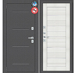 Дверь входная Porta T2 104/П22 с терморазрывом Антик Серебро/Bianco Veralinga, 2 замка, с ночной задвижкой