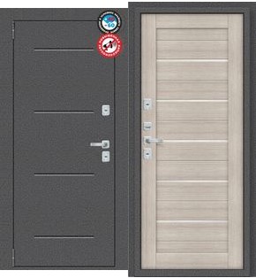 Дверь входная Porta T2 104/П22 с терморазрывом Антик серебро/Cappuccino Veralinga, 2 замка, с ночной задвижкой