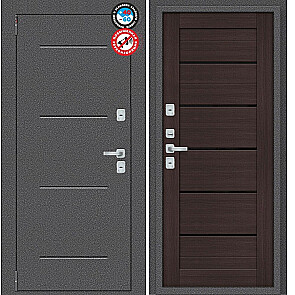 Дверь входная Porta T2 104/П22 с терморазрывом Антик Серебро/Wenge Veralinga, 2 замка, с ночной задвижкой
