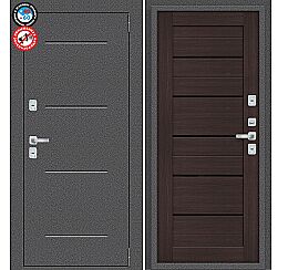 Дверь входная Porta T2 104/П22 с терморазрывом Антик Серебро/Wenge Veralinga, 2 замка, с ночной задвижкой