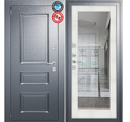 Дверь входная Porta T4 403/П15 с терморазрывом Букле Графит/Bianco Veralinga, с зеркалом, 2 замка, с ночной задвижкой