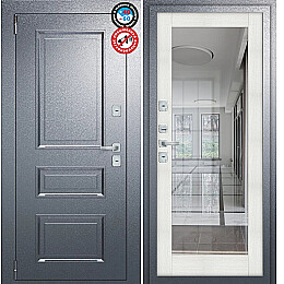 Дверь входная Porta T4 403/П15 с терморазрывом Букле Графит/Bianco Veralinga, с зеркалом, 2 замка, с ночной задвижкой