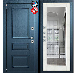 Дверь входная Porta T4 403/П15 с терморазрывом Букле Мирана/Bianco Veralinga, с зеркалом, 2 замка, с ночной задвижкой
