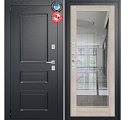Дверь входная Porta T4 403/П15 с терморазрывом Букле Черный/Cappuccino Veralinga, с зеркалом, 2 замка, с ночной задвижкой