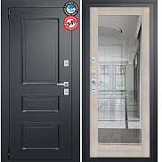 Дверь входная Porta T4 403/П15 с терморазрывом Букле Черный/Cappuccino Veralinga, с зеркалом, 2 замка, с ночной задвижкой