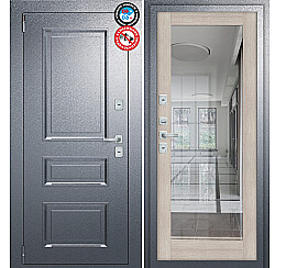 Дверь входная Porta T4 403/П15 с терморазрывом Букле Графит/Cappuccino Veralinga, с зеркалом, 2 замка, с ночной задвижкой