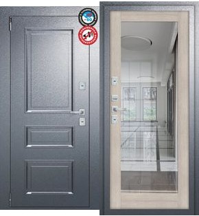 Дверь входная Porta T4 403/П15 с терморазрывом Букле Графит/Cappuccino Veralinga, с зеркалом, 2 замка, с ночной задвижкой