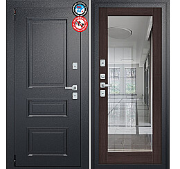 Дверь входная Porta T4 403/П15 с терморазрывом Букле Черный/Wenge Veralinga, с зеркалом, 2 замка, с ночной задвижкой