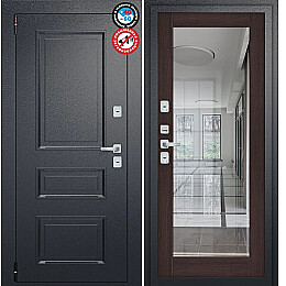 Дверь входная Porta T4 403/П15 с терморазрывом Букле Черный/Wenge Veralinga, с зеркалом, 2 замка, с ночной задвижкой