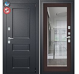 Дверь входная Porta T4 403/П15 с терморазрывом Букле Черный/Wenge Veralinga, с зеркалом, 2 замка, с ночной задвижкой