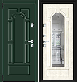 Дверь входная Porta M-3P 55.56 Green Stark/Nordic Oak, с зеркалом, 2 замка