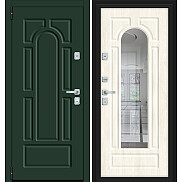 Дверь входная Porta M-3P 55.56 Green Stark/Nordic Oak, с зеркалом, 2 замка, с ночной задвижкой