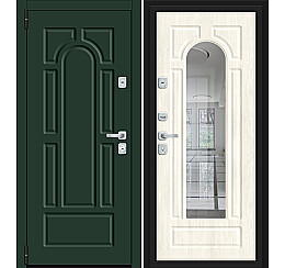 Дверь входная Porta M-3P 55.56 Green Stark/Nordic Oak, с зеркалом, 2 замка, с ночной задвижкой