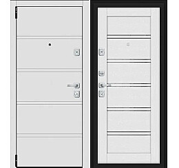 Дверь входная Porta M-3 8/Л28 White Stark/Virgin, с зеркалом, 2 замка, с ночной задвижкой