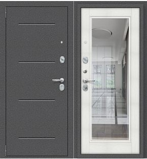Дверь входная Porta S-2P 104/П61 Антик серебро/Bianco Veralinga, с зеркалом, 2 замка, с ночной задвижкой