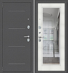 Дверь входная Porta S-2P 104/П61 Антик Серебро/Bianco Veralinga, с зеркалом, 2 замка