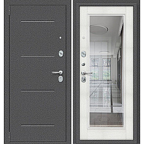 Дверь входная Porta S-2P 104/П61 Антик Серебро/Bianco Veralinga, с зеркалом, 2 замка