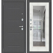Дверь входная Porta S-2P 104/П61 Антик Серебро/Bianco Veralinga, с зеркалом, 2 замка, с ночной задвижкой