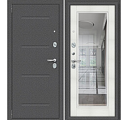 Дверь входная Porta S-2P 104/П61 Антик Серебро/Bianco Veralinga, с зеркалом, 2 замка, с ночной задвижкой