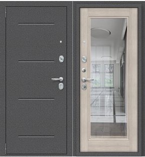 Дверь входная Porta S-2P 104/П61 Антик серебро/Cappuccino Veralinga, с зеркалом, 2 замка, с ночной задвижкой