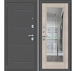 Дверь входная Porta S-2P 104/П61 Антик Серебро/Cappuccino Veralinga, с зеркалом, 2 замка, с ночной задвижкой