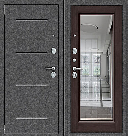 Дверь входная Porta S-2P 104/П61 Антик Серебро/Wenge Veralinga, с зеркалом, 2 замка