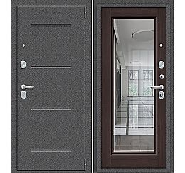 Дверь входная Porta S-2P 104/П61 Антик Серебро/Wenge Veralinga, с зеркалом, 2 замка, с ночной задвижкой