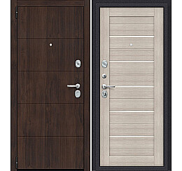 Дверь входная Porta S-3P 4/П22 Almon 28/Cappuccino Veralinga/White Pearl, 2 замка, с ночной задвижкой