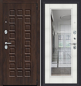 Дверь входная Porta S-3P 51/П61 Almon/Bianco Veralinga, с зеркалом, 2 замка, с ночной задвижкой