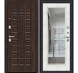 Дверь входная Porta S-3P 51/П61 Almon 28/Bianco Veralinga/Reflex, с зеркалом, 2 замка, с ночной задвижкой