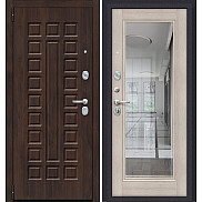 Дверь входная Porta S-3P 51/П61 Almon 28/Cappuccino Veralinga/Reflex, с зеркалом, 2 замка, с ночной задвижкой