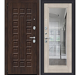 Дверь входная Porta S-3P 51/П61 Almon 28/Cappuccino Veralinga/Reflex, с зеркалом, 2 замка, с ночной задвижкой