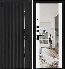 Дверь входная Porta L-3 99/П05 Moon Stone/Shellac White, с зеркалом, 2 замка